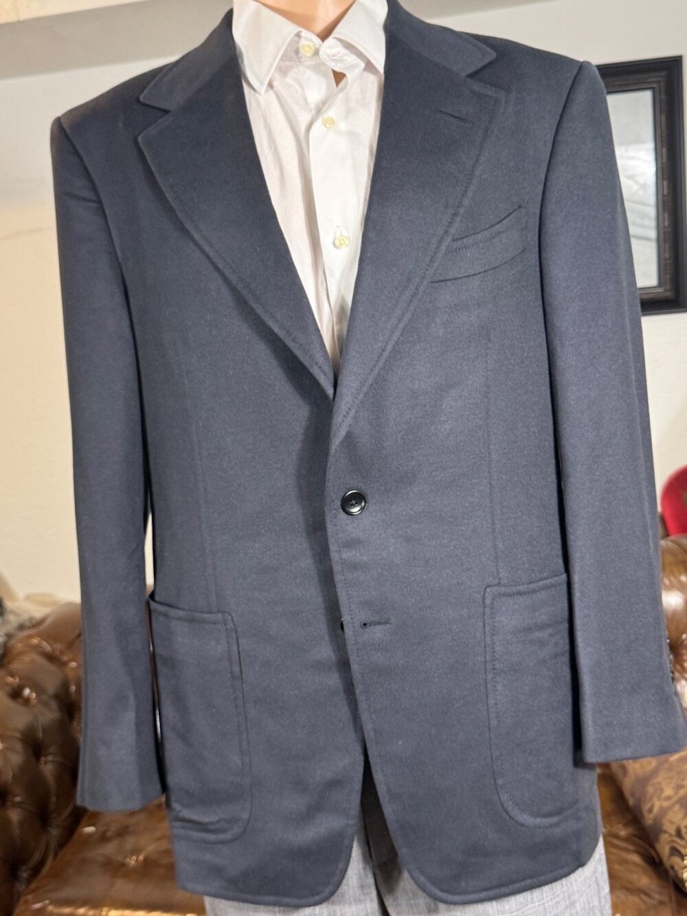 Tom Ford 100% Cashmere Navy Blue Flannel Sport Coat Blazer Shelton 50R 40R EUC